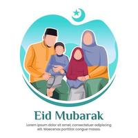 familj fira eid mubarak platt illustration vektor