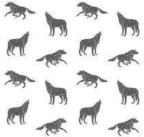 Vektor nahtlose Muster von handgezeichneten Wolf