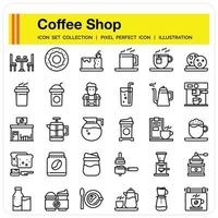 Coffee Shop Gliederung Icon Set vektor