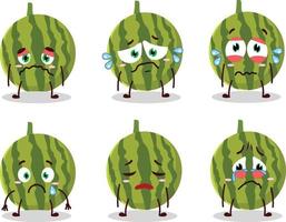 Wassermelone Karikatur im Charakter mit traurig Ausdruck vektor