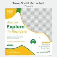Urlaub Reise und Tourismus Platz Flyer Post Banner und Sozial Medien Post Vorlage Design vektor