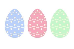 uppsättning av tre påsk ägg i trendig blå, rosa och grön med en enkel mönster av vågig rader och prickar vektor
