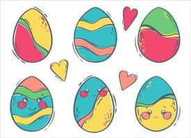 einstellen von farbig Ostern Eier mit zor und Seife Gesichter. dekoriert Eier zum das Frühling Urlaub. eben Vektor Illustration zum Konzept Design. isoliert Objekt.