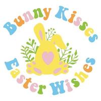 Ostern Zitat mit Hase im groovig Stil, Vektor modern Schriftart Design, isoliert auf Weiß. Kinder Einladung Karten, Baby Mode