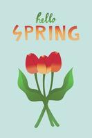 Frühling Konzept. eben Karikatur Illustration von Frühling Kommen mit Tulpen vektor