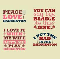 badminton t-shirt design uppsättning vektor