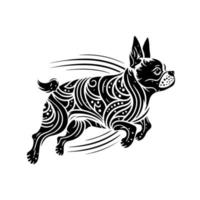 einfarbig Porträt von ein Laufen Boston Terrier Rasse Hund. Zier einfarbig Vektor zum Logo, Emblem, Maskottchen, Stickerei, Zeichen, basteln.