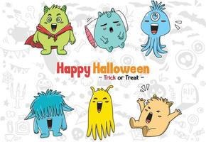 einstellen von süß Monster Charakter. Vektor Illustration zum Halloween Tag Feier, Einladung Karte, Poster, Hintergrund