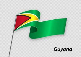 viftande flagga av guyana på flaggstång. mall för självständighetsdagen vektor