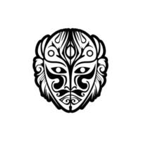 tatuering skiss av en svartvitt polynesisk Gud mask i vektor form.
