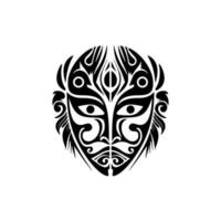 vektor skiss av en svart och vit polynesisk Gud mask tatuering