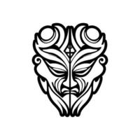 vektor tatuering skiss av en svart och vit polynesisk Gud mask.