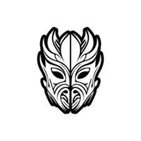 svartvit vektor tatuering skildrar en polynesisk guds ansikte.