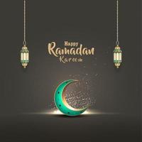 islamic hälsning ramadan kort design med grön halvmåne vektor