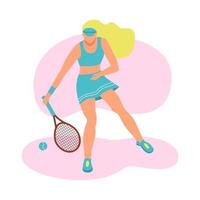 eine junge Frau, die Tennis spielt. ein flacher Charakter. Vektorillustration. vektor