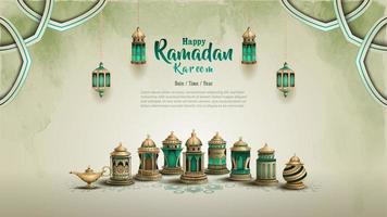 islamic hälsning ramadan kareem kort design med skön lyktor vektor