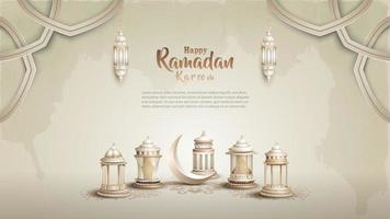 islamisch Gruß Ramadan Karte Design mit Halbmond Mond und Weiß Laternen vektor