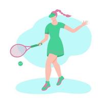 en ung kvinna som spelar tennis. en platt karaktär. vektor illustration.