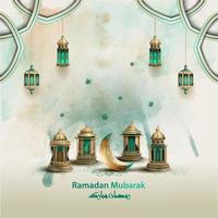islamic hälsning ramadan mubarak kort design med skön lyktor och halvmåne måne vektor