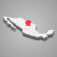 coahuila Region Ort innerhalb Mexiko 3d Karte vektor