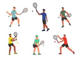 junge Männer spielen Tennis. eine Reihe von flachen Zeichen auf einem weißen Hintergrund isoliert. Vektorillustration vektor