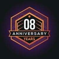 08:e år årsdag firande abstrakt logotyp design på vantage svart bakgrund vektor mall