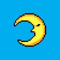 Mond Pixel Kunst Symbol. Gelb und grau pixelig Mond Design zum Logo, Netz, Handy, Mobiltelefon Anwendung, Abzeichen und Flecken. Video Spiel Sprite. 8 Bit. isoliert Vektor Illustration