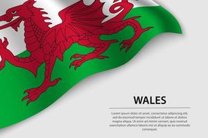 Welle Flagge von Wales auf Weiß Hintergrund. Banner oder Band Vektor