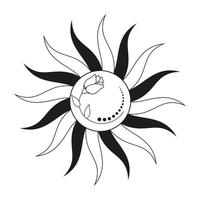 esoterisch Alchimie mystisch Magie Poster. Sonne, Blume, Blumen- Elemente. spirituell Talisman, Tätowierung. Boho Illustration vektor