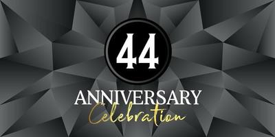 44 Jahr Jahrestag Feier Logo Design Weiß und Gold Farbe auf elegant schwarz Hintergrund Vektor Kunst abstrakt Hintergrund Vektor