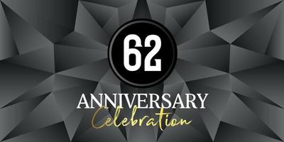 62 Jahr Jahrestag Feier Logo Design Weiß und Gold Farbe auf elegant schwarz Hintergrund Vektor Kunst abstrakt Hintergrund Vektor