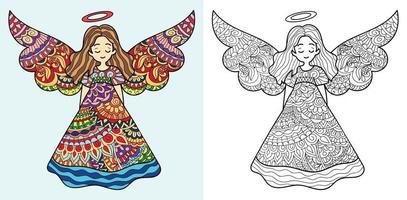 doodle fairy målarbok sida för vuxna och barn. vit och svart rund dekorativ. orientaliska antistressterapimönster. abstrakt zen trassel. yoga meditation vektor illustration.
