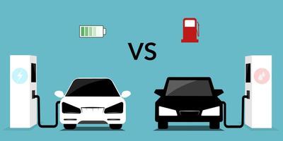 platt vektor illustration av elektrisk bil laddning på de laddare station. elektromobilitet känsla begrepp.