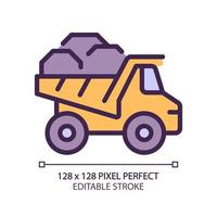 dumpa lastbil pixel perfekt rgb Färg ikon. dumper lastbil. tung material transport. fordon. kol brytning industri. isolerat vektor illustration. enkel fylld linje teckning. redigerbar stroke