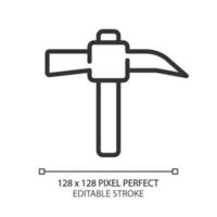 Spitzhacke Pixel perfekt linear Symbol. Handbuch Instrumente zum Minenarbeiter. Erz Extraktion. Kohle Bergbau. schwer Industrie. dünn Linie Illustration. Kontur Symbol. Vektor Gliederung Zeichnung. editierbar Schlaganfall