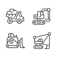 Bergbau Fahrzeuge Pixel perfekt linear Symbole Satz. schwer Ausrüstung. Kohle Bergbau Industrie. Bagger, Bulldozer. anpassbar dünn Linie Symbole. isoliert Vektor Gliederung Illustrationen. editierbar Schlaganfall