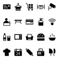 glyf ikoner för hotell och restaurang. vektor