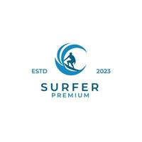 vektor man surfing logotyp design begrepp illustration aning