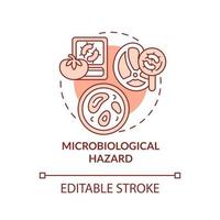 mikrobiologisk fara terrakotta begrepp ikon. skadlig bakterie. mat säkerhet risk abstrakt aning tunn linje illustration. isolerat översikt teckning. redigerbar stroke vektor