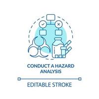 Verhalten Gefahr Analyse Türkis Konzept Symbol. Essen Sicherheit Risiken. haccp Prinzip abstrakt Idee dünn Linie Illustration. isoliert Gliederung Zeichnung. editierbar Schlaganfall vektor