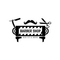 Barbier Geschäft logo.mit Rasieren Ausrüstung, Vektor Illustration