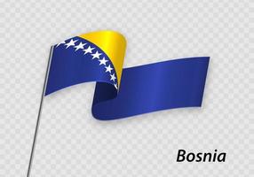Wehende Flagge von Bosnien am Fahnenmast. Vorlage für den Tag der Unabhängigkeit vektor