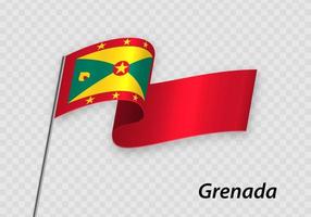 winken Flagge von Grenada auf Fahnenstange. Vorlage zum Unabhängigkeit Tag vektor