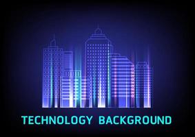 abstrakt Hintergrund Technologie Digital Stadt beim Nacht mit Gebäude, Türme und Wohnungen mit hell Balken von Licht. Blau Gradient Hintergrund vektor