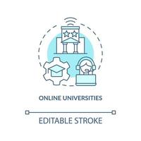 online Universitäten Türkis Konzept Symbol. e Lernen. lehrreich Bedienung zur Verfügung stellen abstrakt Idee dünn Linie Illustration. isoliert Gliederung Zeichnung. editierbar Schlaganfall vektor