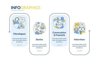 populär podcast format rektangel infographic mall. digital innehåll. data visualisering med 4 steg. redigerbar tidslinje info Diagram. arbetsflöde layout med linje ikoner vektor