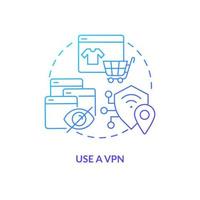 verwenden vpn Blau Gradient Konzept Symbol. sicher online Aktivitäten. virtuell Privat Netzwerk. Digital Sicherheit abstrakt Idee dünn Linie Illustration. isoliert Gliederung Zeichnung vektor