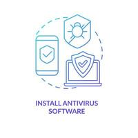 Installieren Antivirus Software Blau Gradient Konzept Symbol. Digital Sicherheit. Geräte Schutz. Computer Sicherheit abstrakt Idee dünn Linie Illustration. isoliert Gliederung Zeichnung vektor