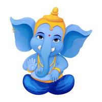 wenig süß Ganesh, religiös traditionell Gott Elefant Blau Farbe im Karikatur Charakter isoliert auf Weiß Hintergrund. Vektor Illustration