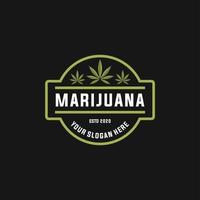 Jahrgang Marihuana Cannabis Hanf Topf Blatt mit Hexagon Rahmen zum thc cbd Anbau Logo Design vektor